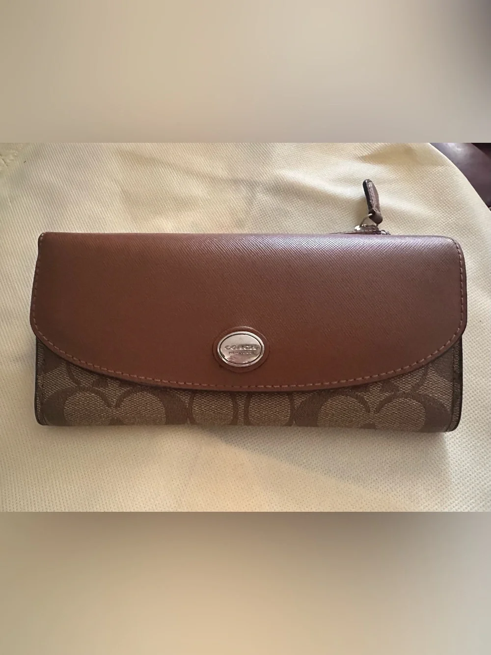 Coach Brown Leather & Signature Wallet